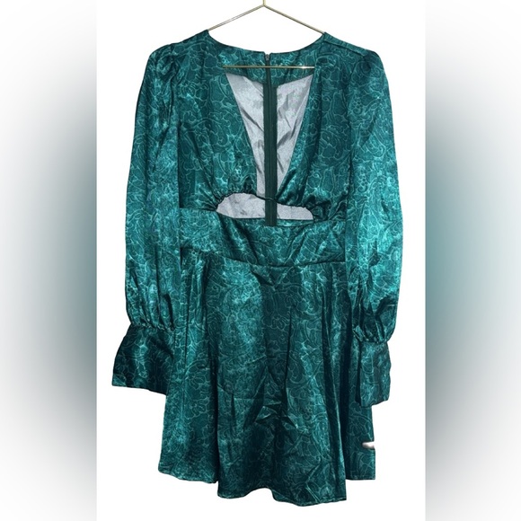 Green Teal Floral Mini Dress Size Large (8-10) P2P 16” - Picture 2 of 4